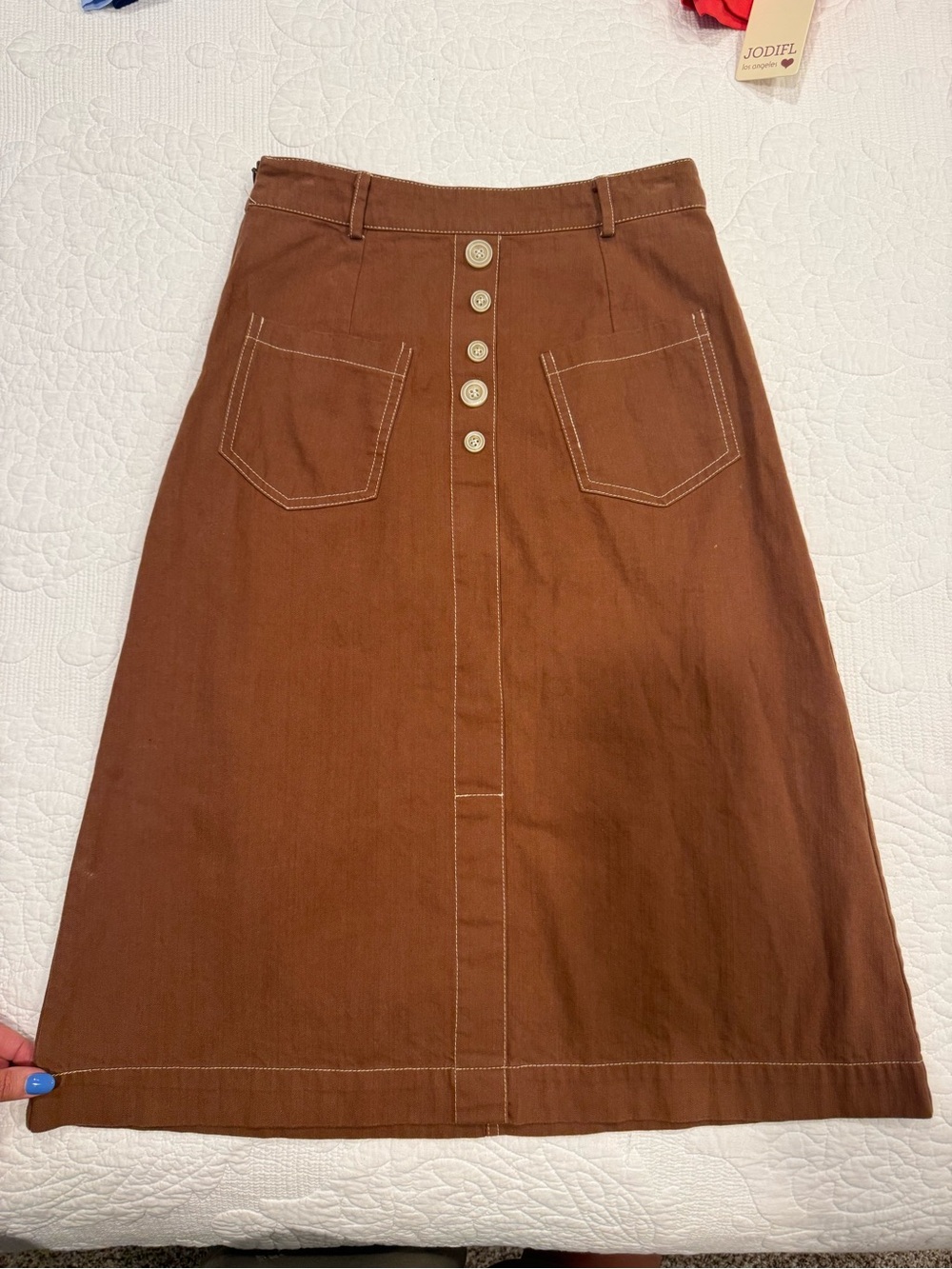 Western boho Brown Button-Front A-Line Skirt